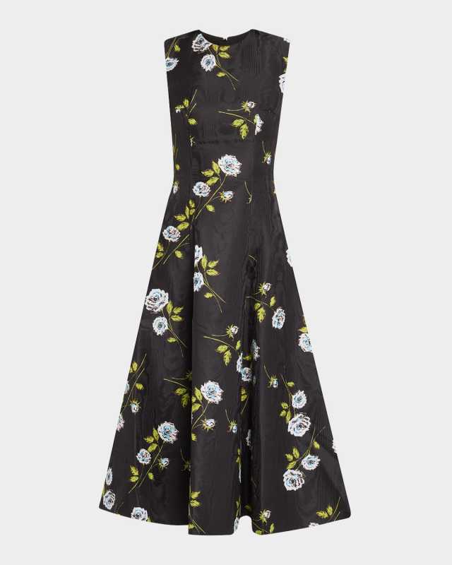Mara Floral-Print Faille Sleeveless Midi Dress